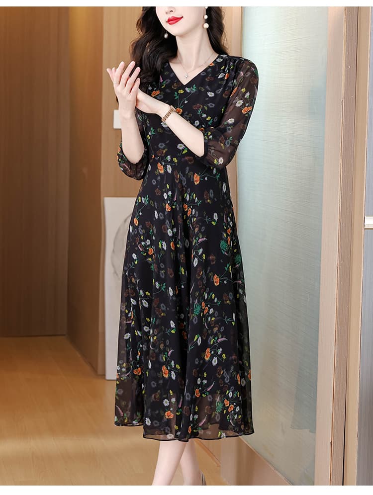 2026 봄 드레스 새로운 다용도 중간 길이 빅 플레어 스커트 패션 슬림해 보이는 프린트 드레스 상세 이미지 14