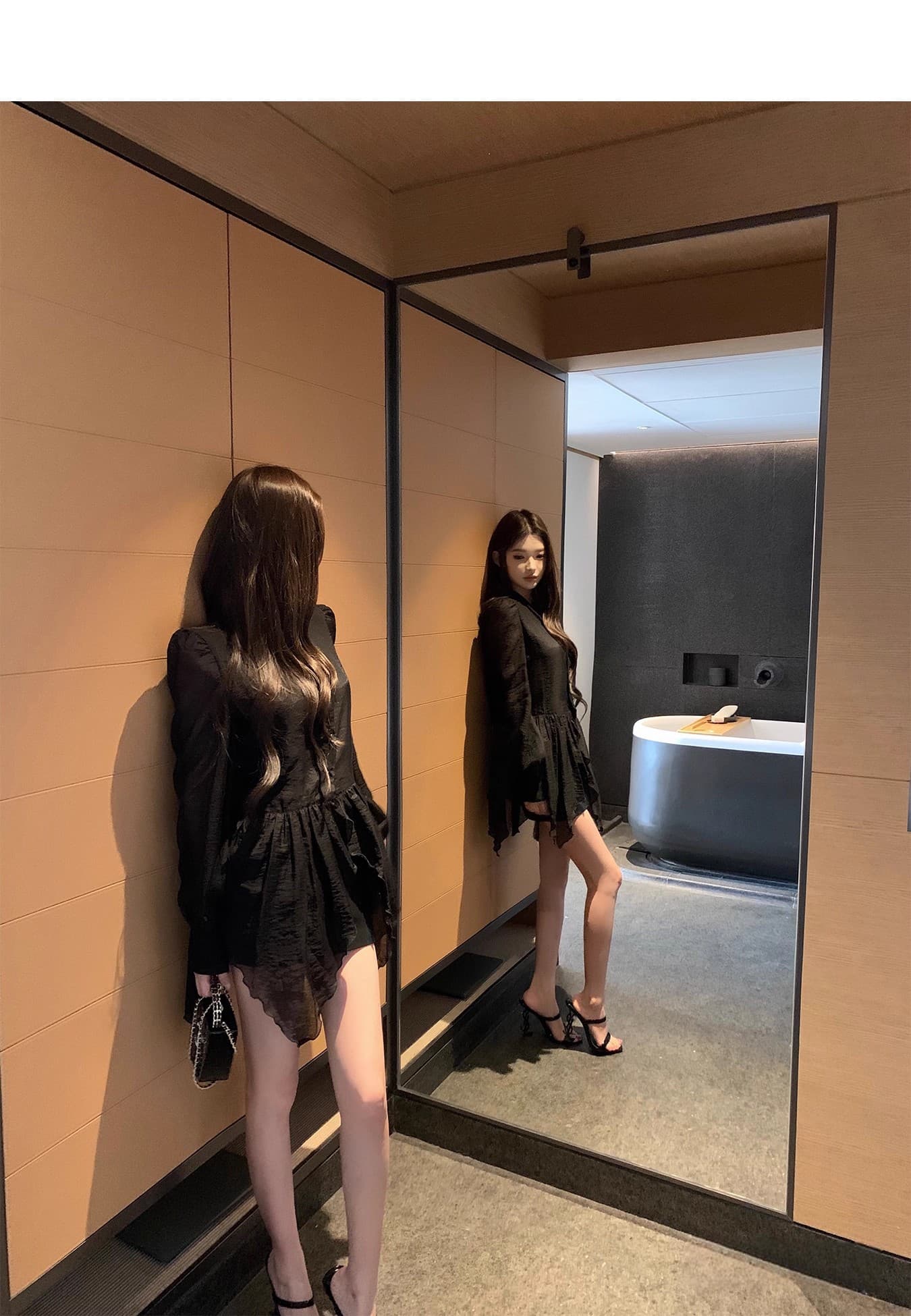 chicyou 요정 가스 chl e 우아한 마이크로 시스루 어렴풋이 나타나면 불규칙 밑단 셔츠 상세 이미지 15