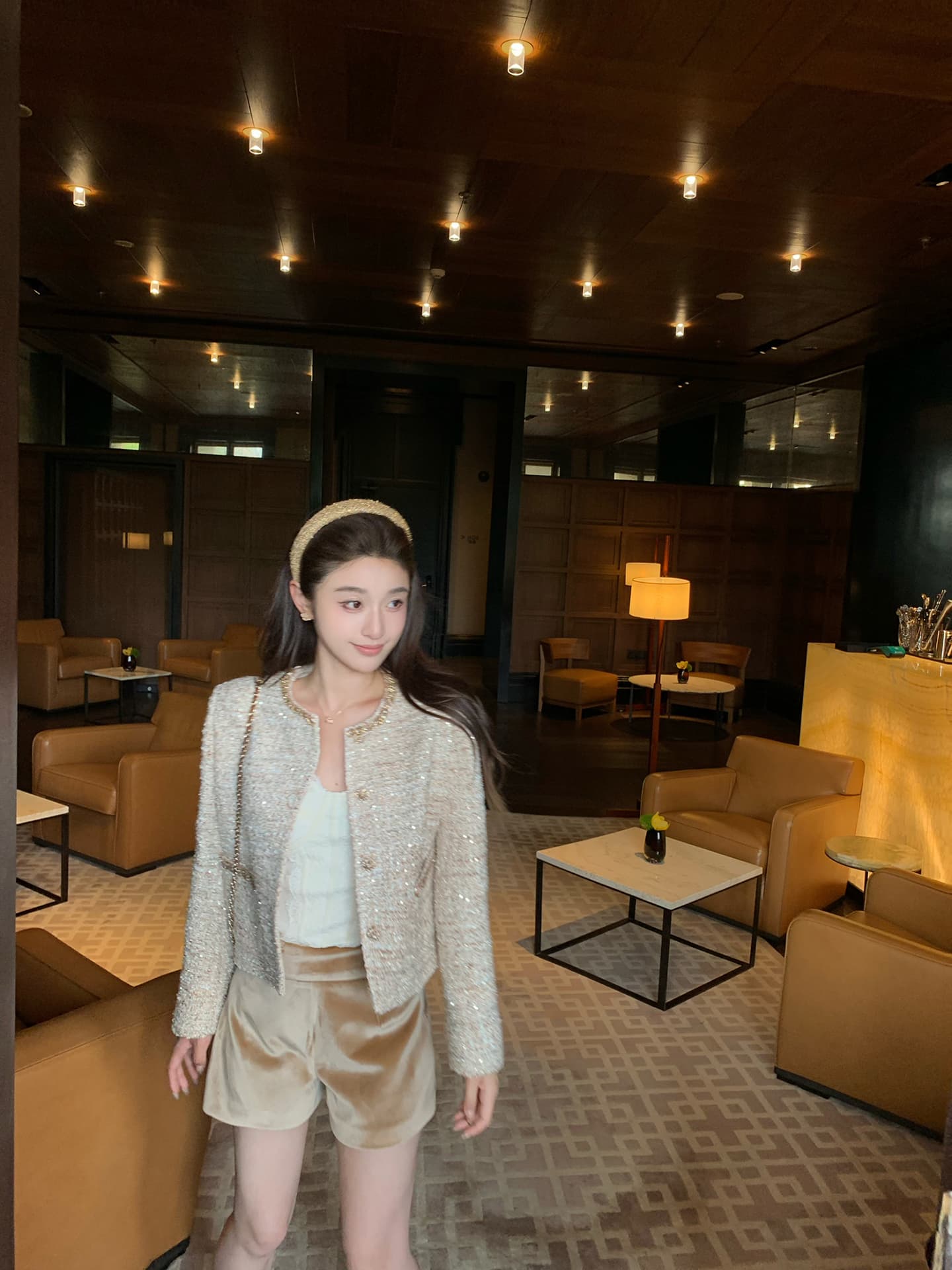 cchen 첸 첸 향기로운 부서 princess 트위드 작은 샤넬 스타일 재킷 라운드 넥 고급 슬림해 보이는 품격 맨위 상세 이미지 6