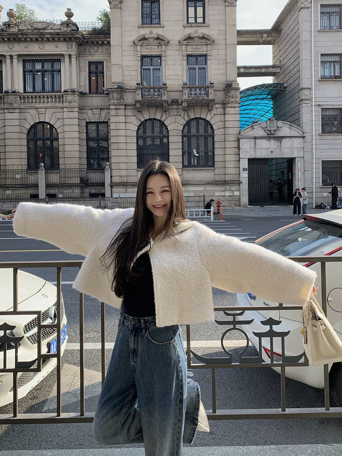 린 수 칭탄 구멍 달콤한 자매 한 여성 달콤함 섹션 V넥 서클 양모 레이스업 재킷 상세 이미지 6