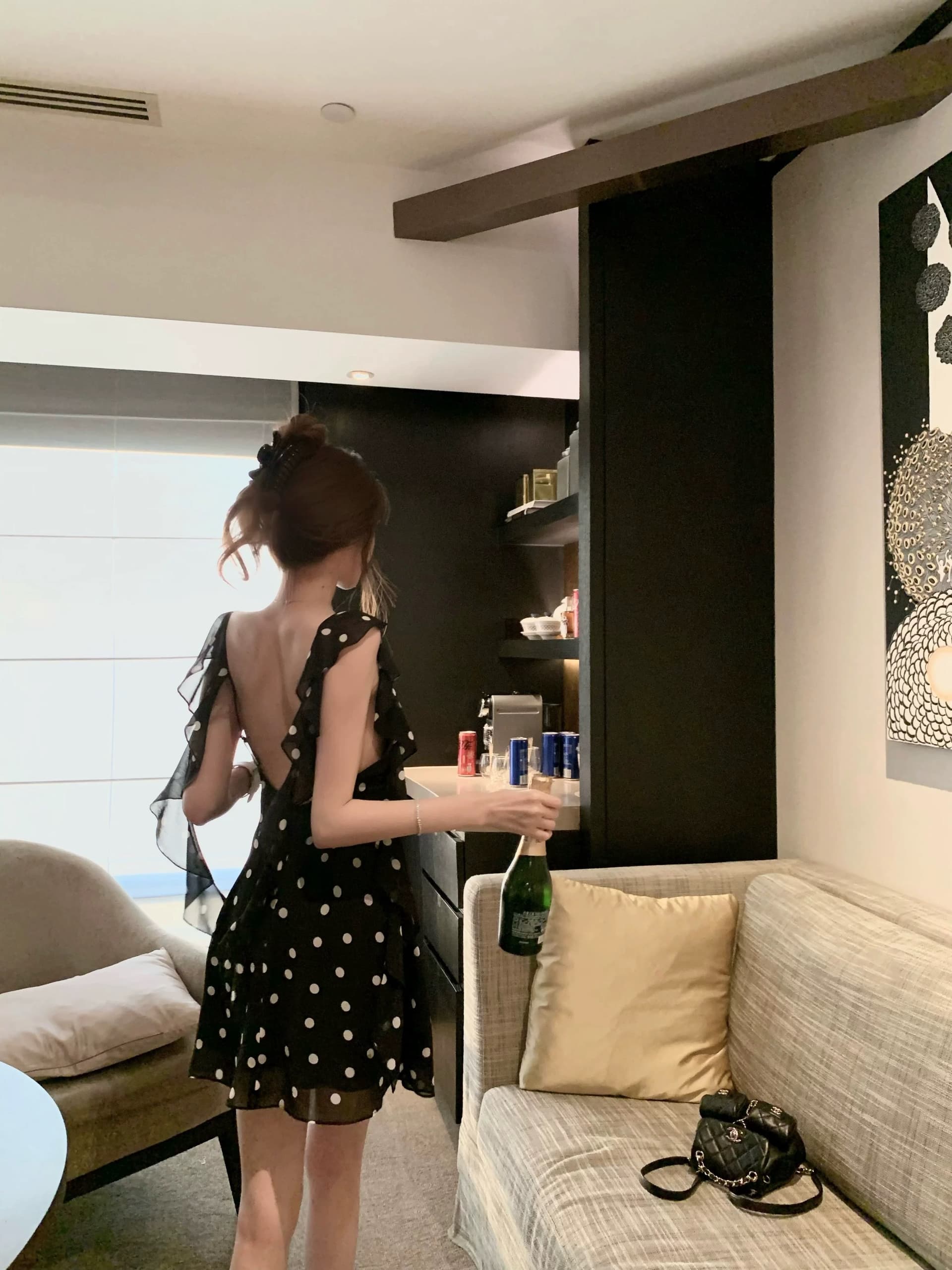 폴카 기억 캐치 부서 대 백리스 도트 무늬 프릴 드레스 상세 이미지 4