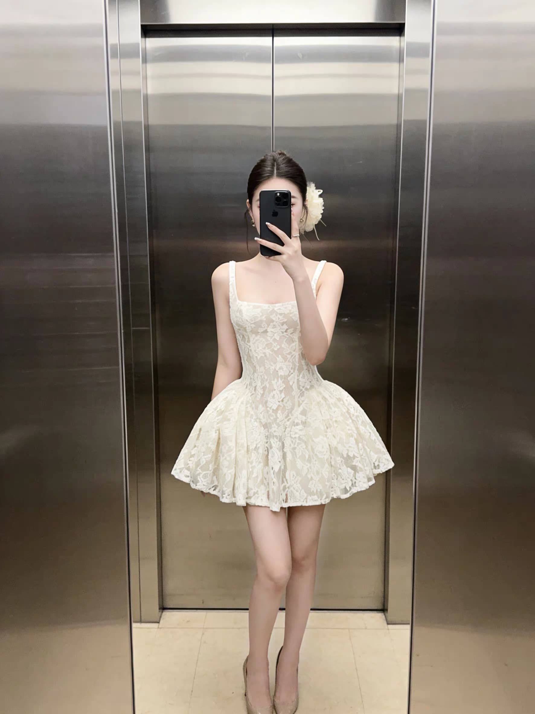 순수한 욕망 바람 섹시함 레이스 자수 슬립 여성 드레스 여름 고급 센스 허리 수축 슬림해 보이는 품격 퍼프 스커트 상세 이미지 7