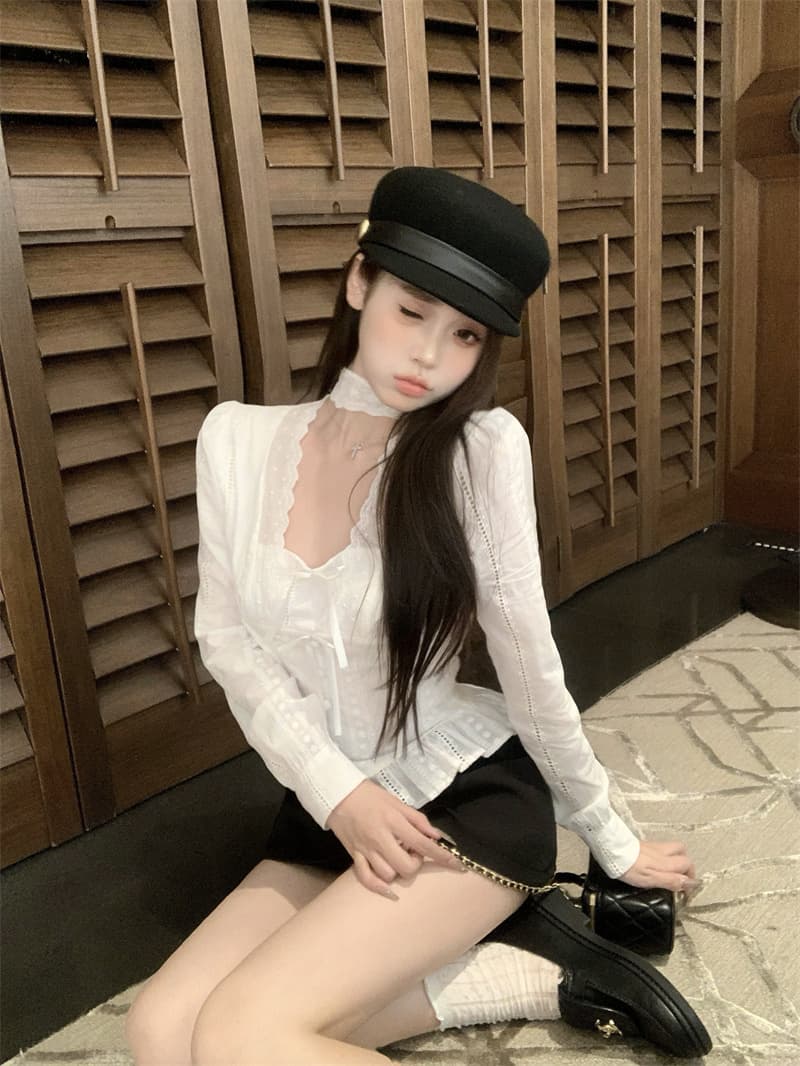 실사 정가 한 부서 천 골드 2026 패션 디자인 몸매 가꾸기 레이스 셔츠 여성 봄 다용도 한 부서 섹시함 맨위 상세 이미지 15