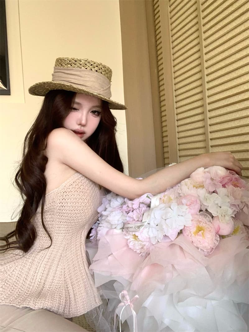 실사 정가 달콤한 핫걸 니트 행침 목 몸매 가꾸기 민소매 백리스 슬립 맨위 여성 상세 이미지 17
