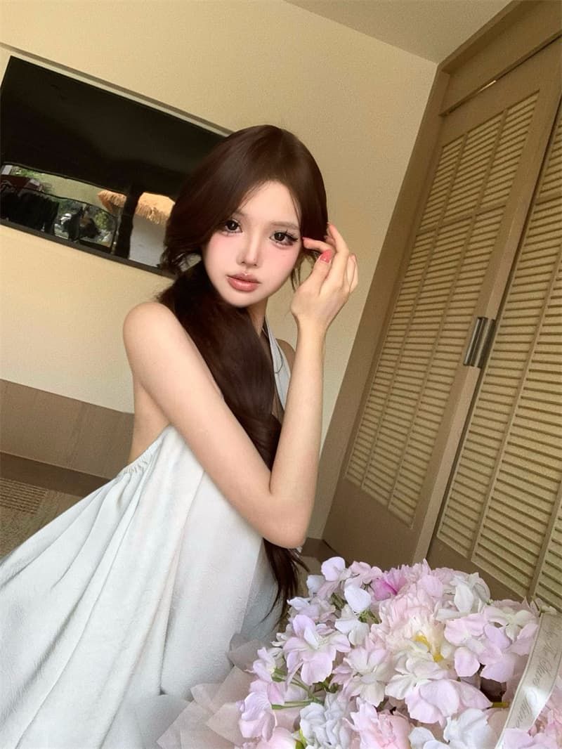 실사 정가 조용한 럭셔리 비싼 여성 감기 비싼 센스 V넥 행침 목 백리스 새틴 셔츠 슬림해 보이는 세련된 맨위 상세 이미지 10