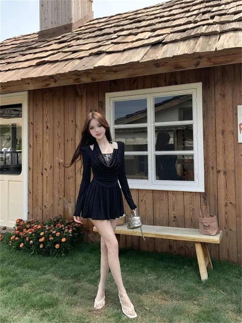 실사 정가 한 부서 십자가 스와로브스키 행침 목 흔들다 칼라 드레스 상세 이미지 4
