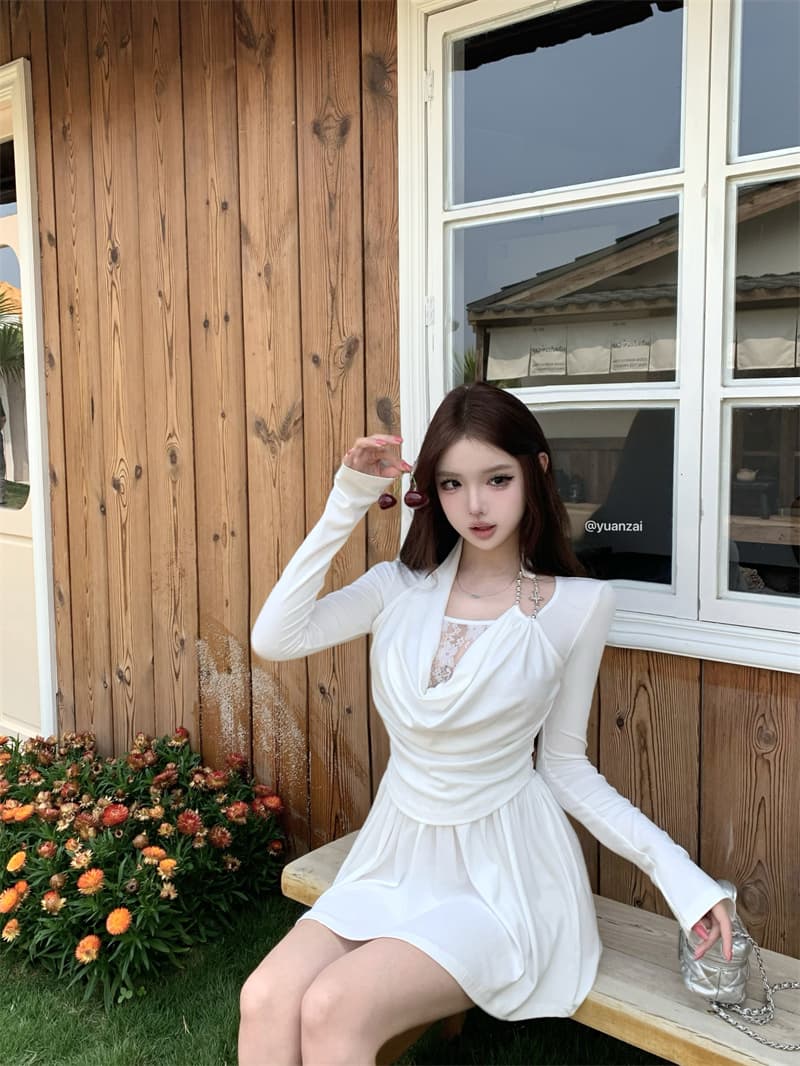 실사 정가 한 부서 십자가 스와로브스키 행침 목 흔들다 칼라 드레스 상세 이미지 6