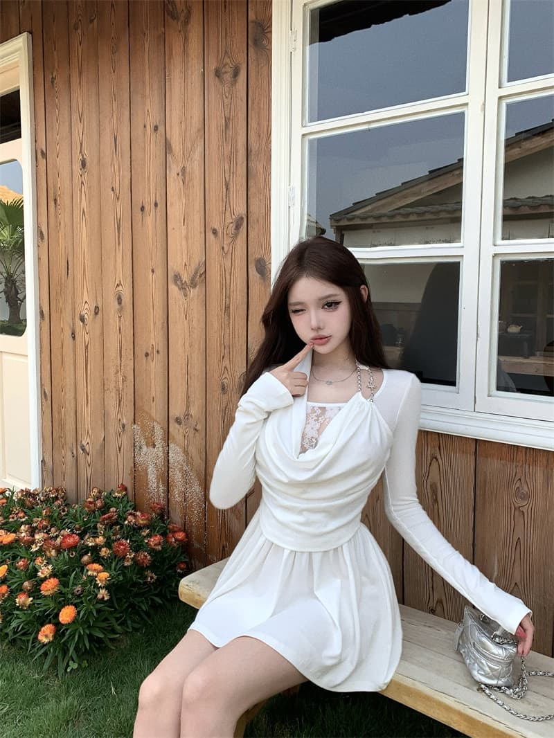 실사 정가 한 부서 십자가 스와로브스키 행침 목 흔들다 칼라 드레스 상세 이미지 9