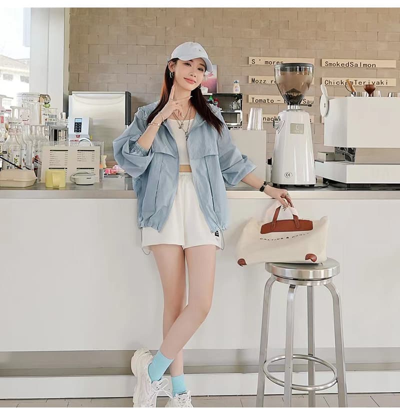 루즈핏 편안함 자외선 차단 의류 여성 짧은 얇고 가벼운 통기성 여름 재킷 태양 보호 셔츠 루즈핏 후드 햇빛 가리개 자외선 차단 복 상세 이미지 11