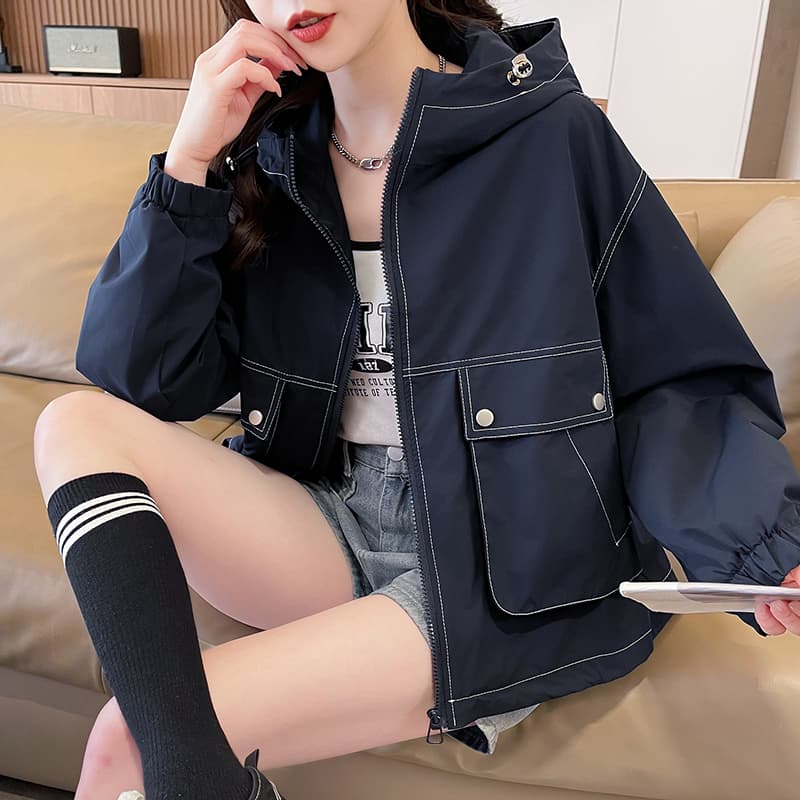 실사 워크웨어 재킷 여성 코트 트렌디 섹션 긴팔 후드 더블 포켓 패션 다용도 캐주얼 외국 가스 짧은 겉옷 이미지 2