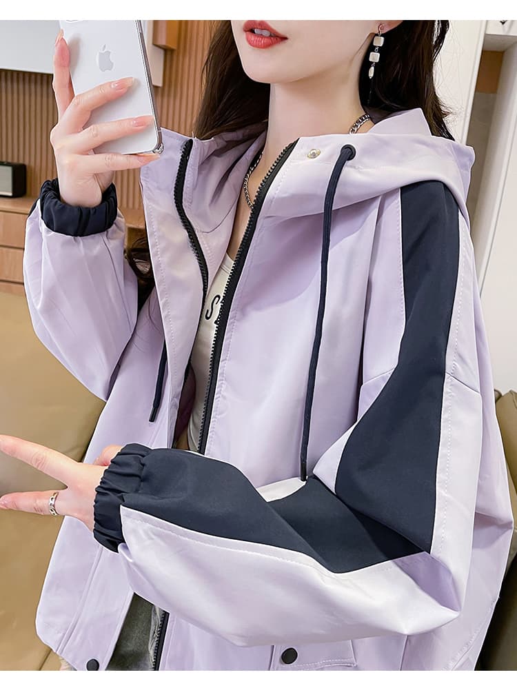 실사 재고 상품 배색 자켓 여자 이른 가을 짧은 외투 2025 새로운 가을 캐주얼 후드 워크웨어 재킷 상세 이미지 15