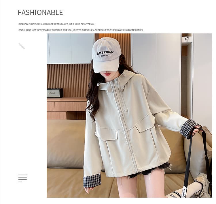 실사 패션 후드 패치워크 색상 여성 코트 봄 가을 새로운 루즈핏 캐주얼 작은 키 쇼트 스타일 바람막이 재킷 상세 이미지 14
