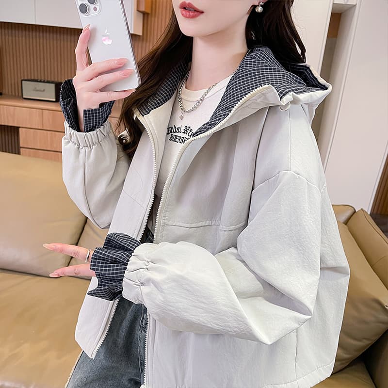 실사 패션 후드 패치워크 색상 면 의류 재킷 자켓 여성 새로운 루즈핏 캐주얼 작은 키 쇼트 스타일 면 옷