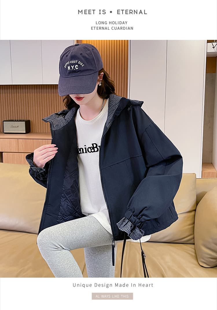 실사 패션 후드 패치워크 색상 면 의류 재킷 자켓 여성 새로운 루즈핏 캐주얼 작은 키 쇼트 스타일 면 옷 상세 이미지 14