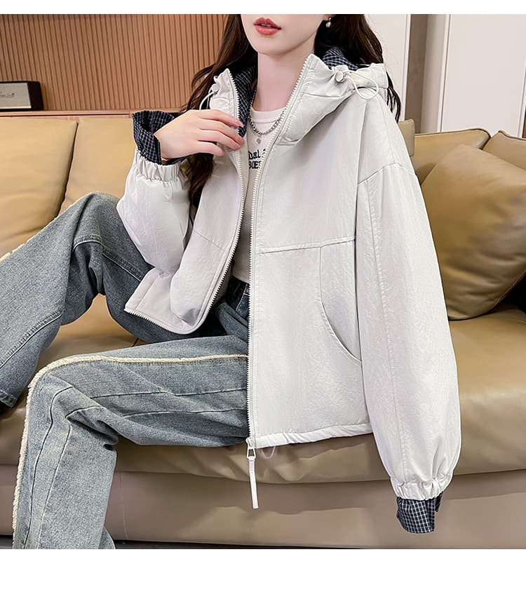 실사 패션 후드 패치워크 색상 면 의류 재킷 자켓 여성 새로운 루즈핏 캐주얼 작은 키 쇼트 스타일 면 옷 상세 이미지 18