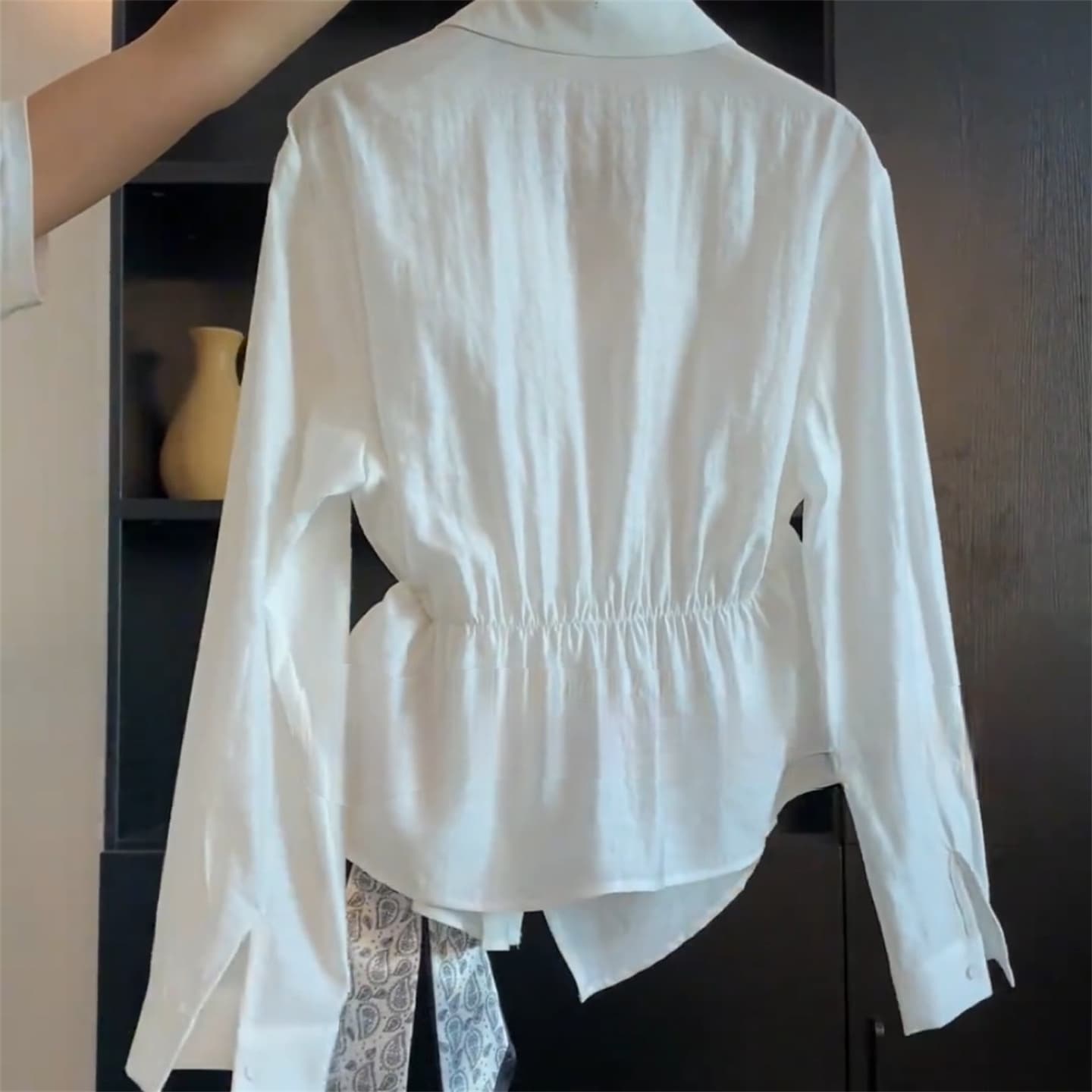 재고 상품 경관 그림 sakura luxe 직접 만든 품격 비스듬한 襟 스카프 스트랩 POLO 칼라 긴팔 셔츠 이미지 4