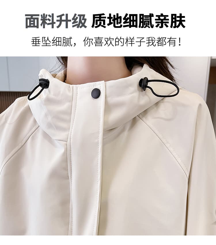 실사 가을 학원 고급 대기 자켓 여성 코트 대 포켓 후드 캐주얼 루즈핏 야외 쇼트 스타일 바람막이 상세 이미지 5