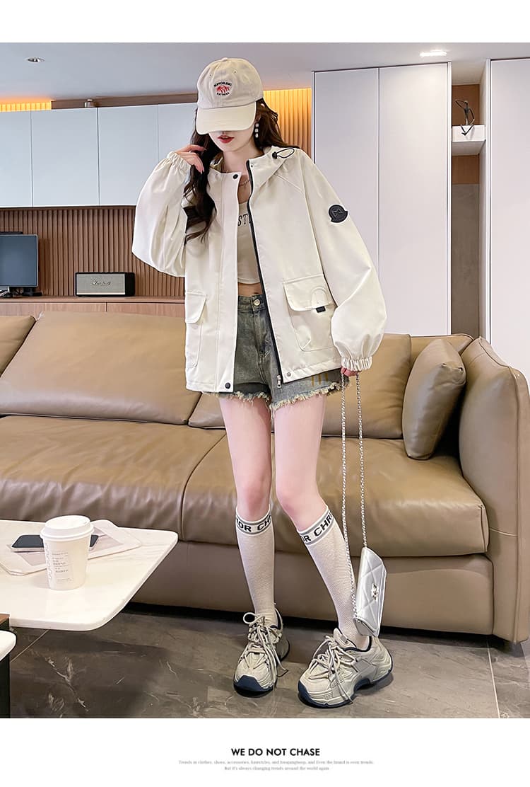 실사 가을 학원 고급 대기 자켓 여성 코트 대 포켓 후드 캐주얼 루즈핏 야외 쇼트 스타일 바람막이 상세 이미지 21