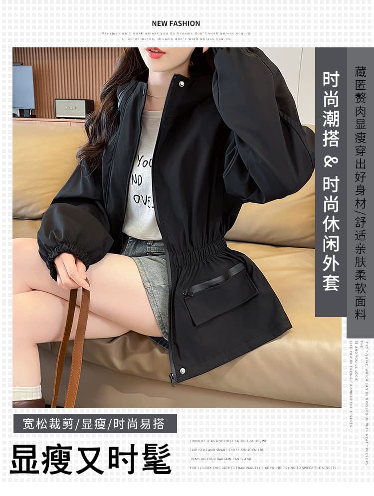 실사 후드 자켓 여성 코트 가을 새로운 루즈핏 캐주얼 작은 키 워크웨어 재킷 맨위 상세 이미지 1