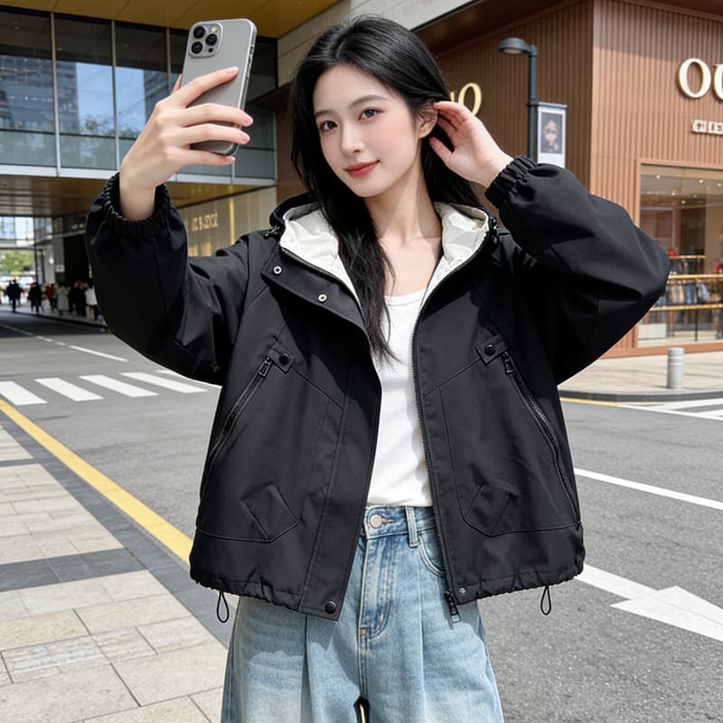 실사 자켓 여성 코트 봄 가을 새로운 루즈핏 다용도 후드 긴팔 맨위 한국 스타일 캐주얼 재킷 이미지 3