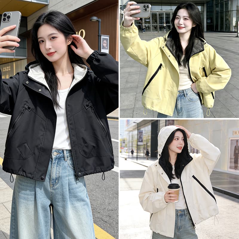실사 자켓 여성 코트 봄 가을 새로운 루즈핏 다용도 후드 긴팔 맨위 한국 스타일 캐주얼 재킷 이미지 4