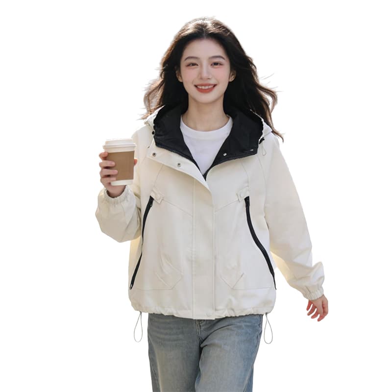 실사 자켓 여성 코트 봄 가을 새로운 루즈핏 다용도 후드 긴팔 맨위 한국 스타일 캐주얼 재킷 이미지 5