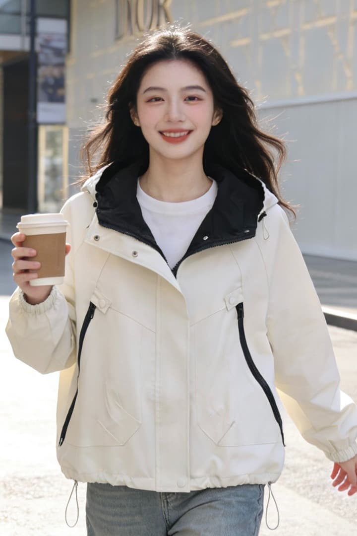 실사 자켓 여성 코트 봄 가을 새로운 루즈핏 다용도 후드 긴팔 맨위 한국 스타일 캐주얼 재킷 이미지 6