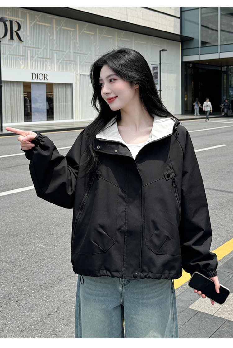 실사 자켓 여성 코트 봄 가을 새로운 루즈핏 다용도 후드 긴팔 맨위 한국 스타일 캐주얼 재킷 상세 이미지 10