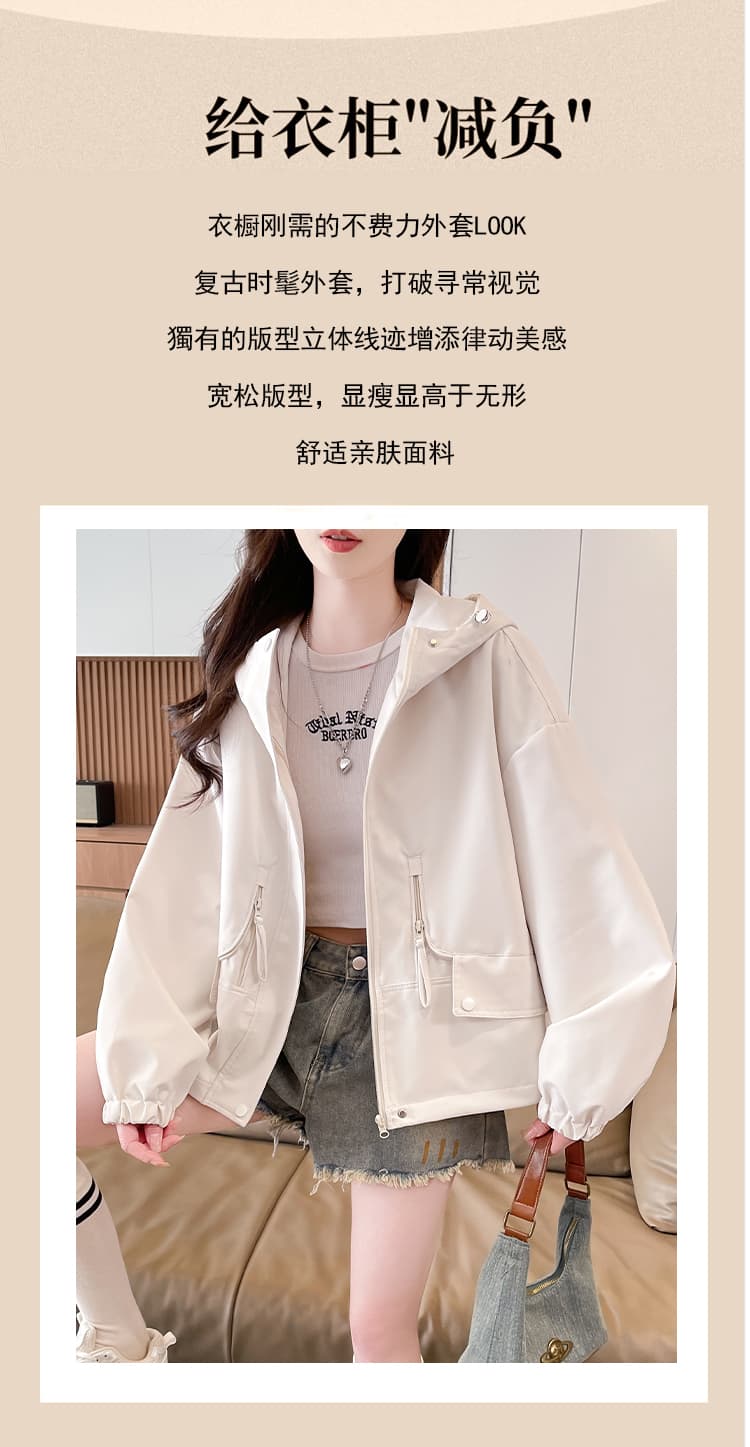 실사 봄 가을 후드 루즈핏 재킷 새로운 외국 가스 캐주얼 한국 스타일 자켓 다용도 패션 짧은 외투 상세 이미지 2