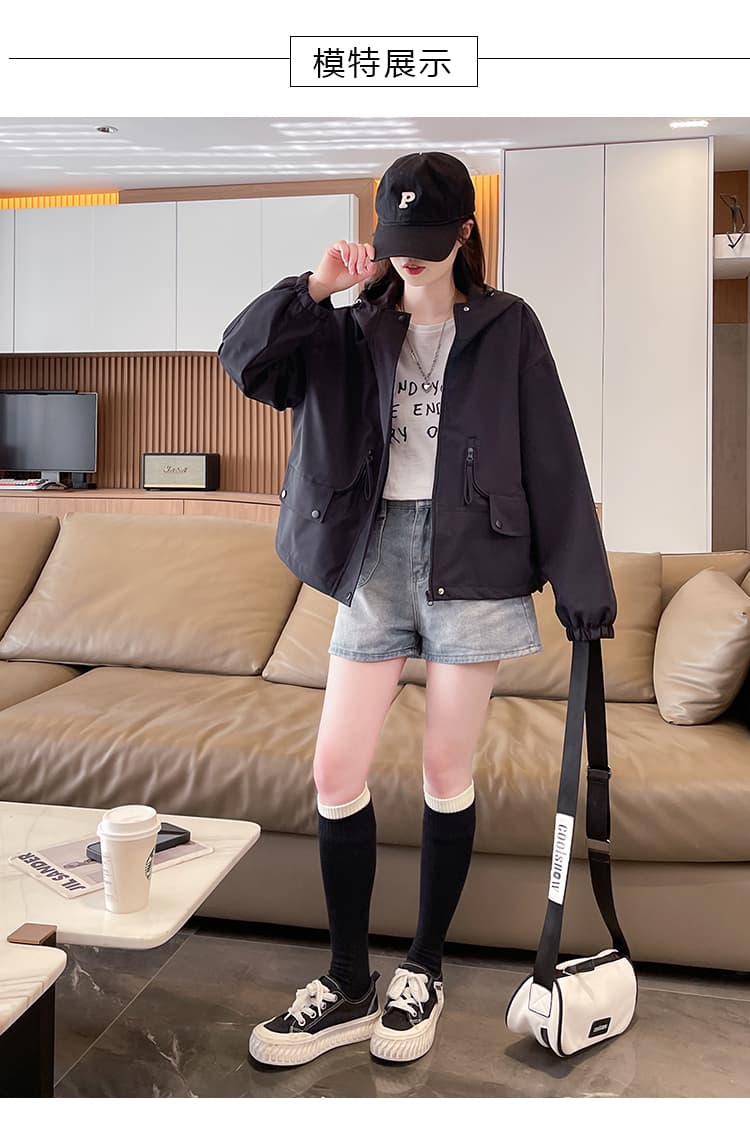 실사 봄 가을 후드 루즈핏 재킷 새로운 외국 가스 캐주얼 한국 스타일 자켓 다용도 패션 짧은 외투 상세 이미지 10