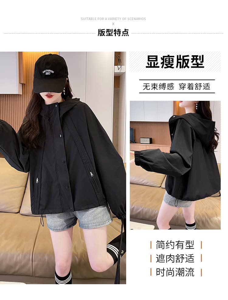 실사 봄 가을 후드 디자인 센스 요금 외투 디자인 센스 루즈핏 다용도 작은 키 워크웨어 재킷 상세 이미지 4