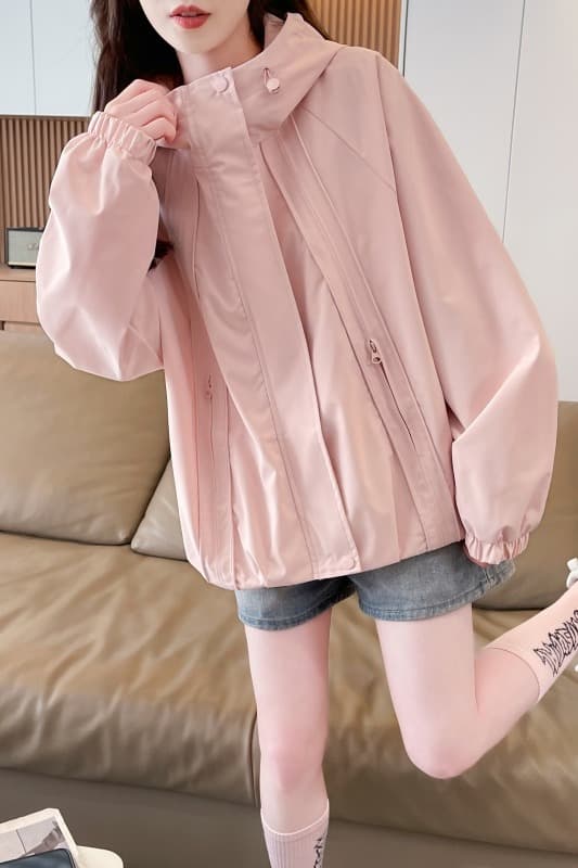 실사 봄 가을 후드 디자인 센스 요금 외투 디자인 센스 루즈핏 다용도 작은 키 워크웨어 재킷 이미지 6
