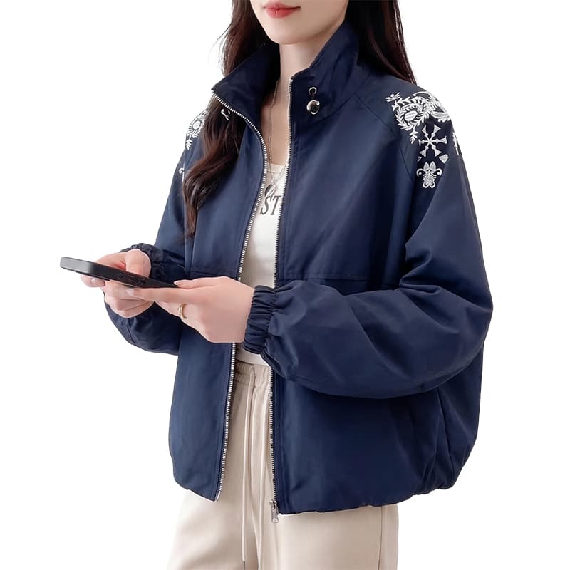 실사 2026 가을 한 부서 스탠드 칼라 자수 여성 코트 트렌드 미니멀리즘 루즈핏 슬림해 보이는 다용도 맨위 이미지 5