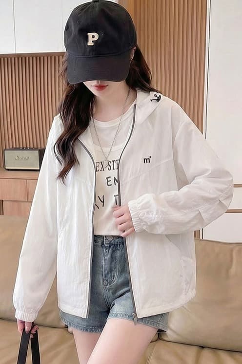 실사 여름 후드 자외선 차단 의류 여성 새로운 통기성 국방 자외선 루즈핏 슬림해 보이는 얇고 가벼운 자외선 차단 외투 이미지 6