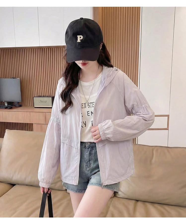 실사 후드 자외선 차단 의류 여름 새로운 루즈핏 통기성 펌프 로프 벌룬 소매 쇼트 스타일 캐주얼 얇은 스타일 다용도 재킷 상세 이미지 14