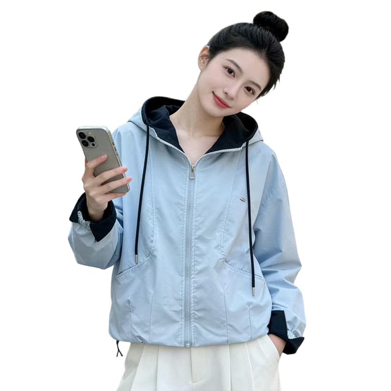 실사 가을 한 부서 후드 쇼트 스타일 여성 코트 청춘 활력 루즈핏 슬림해 보이는 다용도 작은 키 캐주얼 재킷 이미지 5