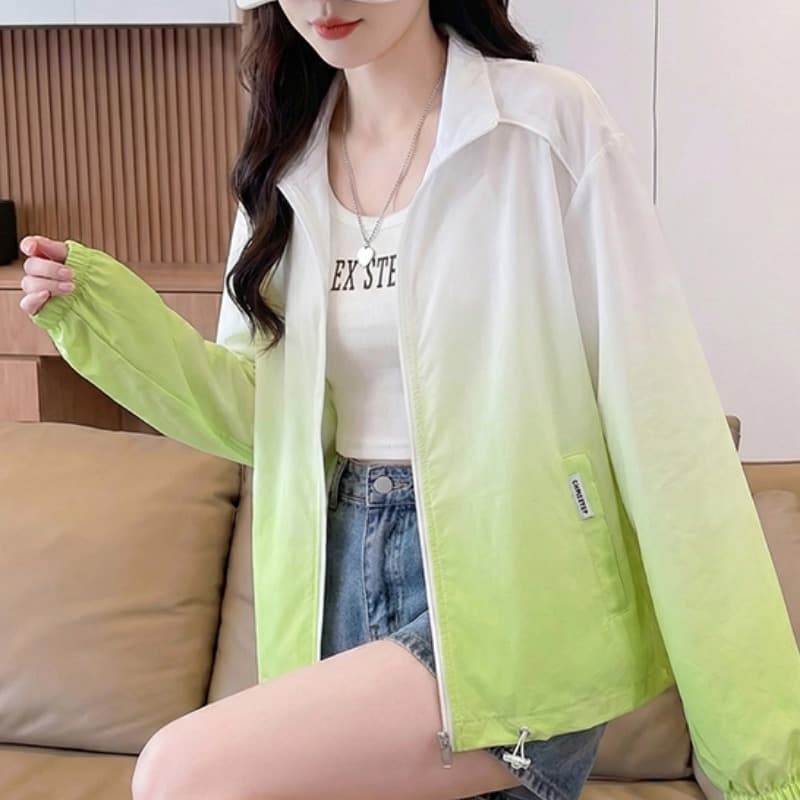 실사 자외선 차단 의류 여성 여름 한 부서 루즈핏 스탠드 칼라 얇은 스타일 통기성 국방 자외선 카디건 코트 자외선 차단 복 이미지 3