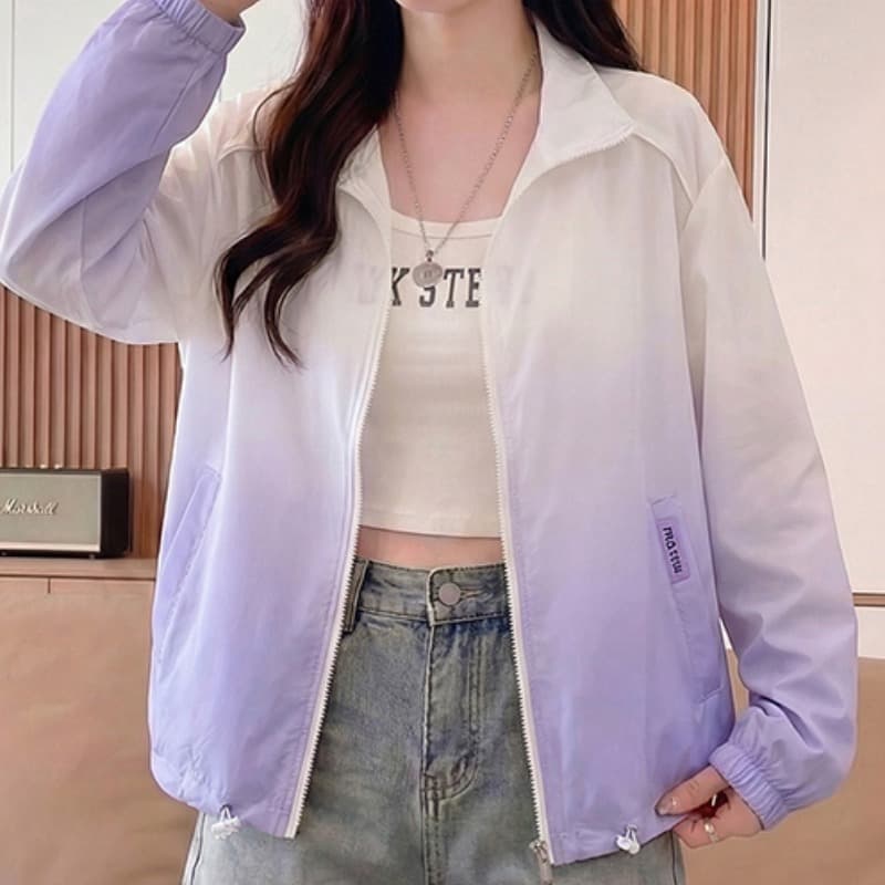 실사 자외선 차단 의류 여성 여름 한 부서 루즈핏 스탠드 칼라 얇은 스타일 통기성 국방 자외선 카디건 코트 자외선 차단 복 이미지 4