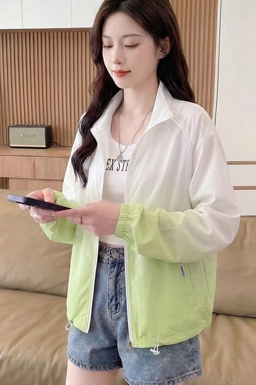 실사 자외선 차단 의류 여성 여름 한 부서 루즈핏 스탠드 칼라 얇은 스타일 통기성 국방 자외선 카디건 코트 자외선 차단 복 이미지 6