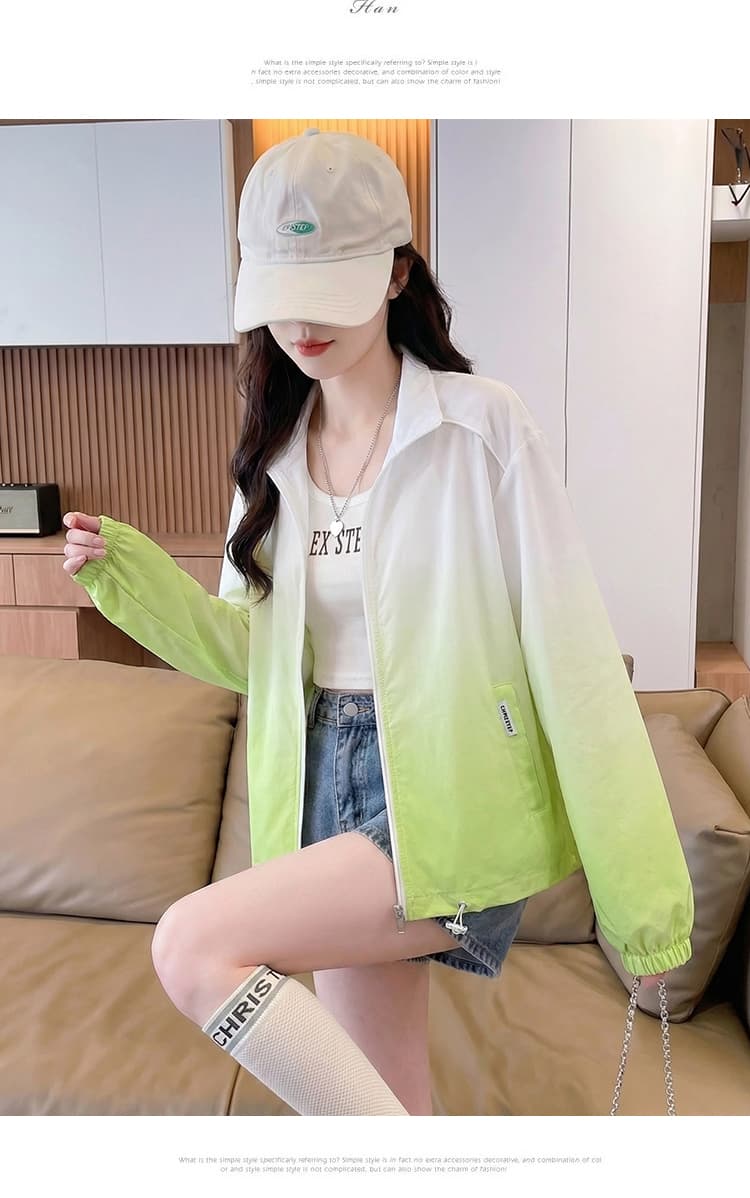 실사 자외선 차단 의류 여성 여름 한 부서 루즈핏 스탠드 칼라 얇은 스타일 통기성 국방 자외선 카디건 코트 자외선 차단 복 상세 이미지 10