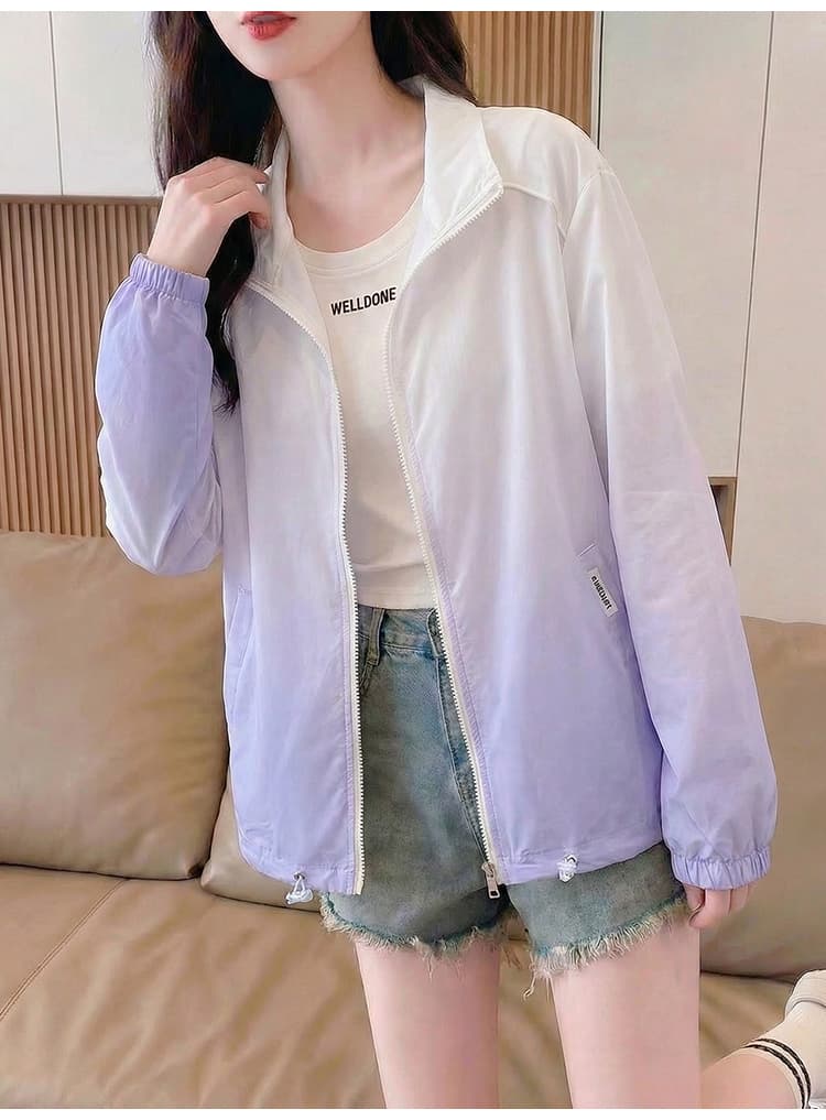 실사 자외선 차단 의류 여성 여름 한 부서 루즈핏 스탠드 칼라 얇은 스타일 통기성 국방 자외선 카디건 코트 자외선 차단 복 상세 이미지 16
