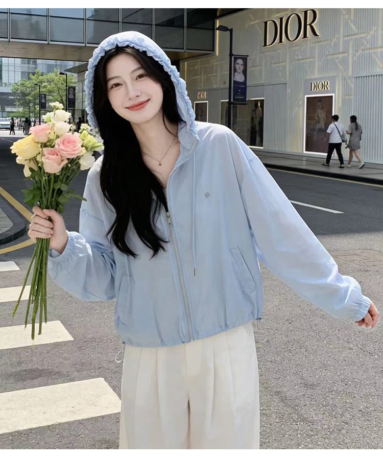 실사 한국 스타일 루즈핏 후드 얇은 스타일 통기성 국방 자외선 카디건 코트 자외선 차단 복 에어컨 서비스 상세 이미지 15