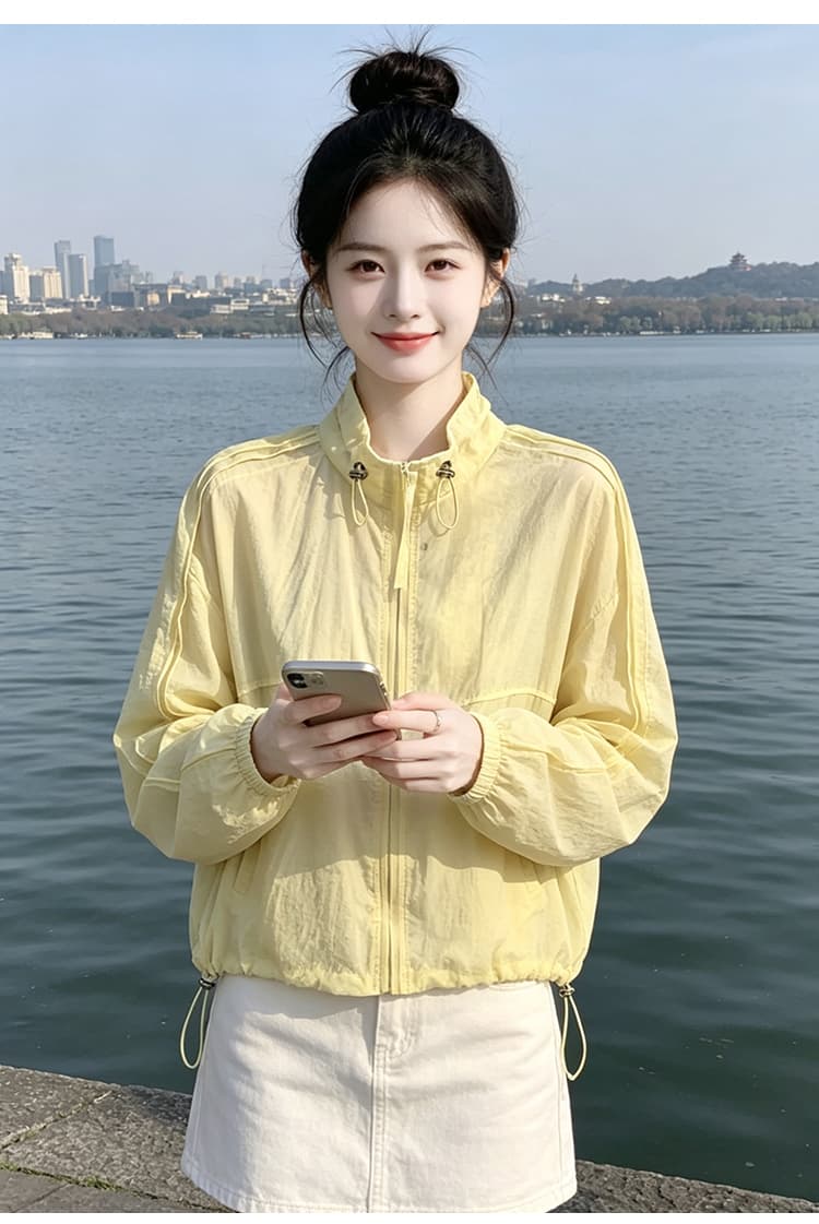 실사 여름 얇은 스타일 자외선 차단 의류 2026 새로운 후드 펌프 로프 쇼트 스타일 재킷 루즈핏 슬림해 보이는 통기성 자외선 차단 상세 이미지 14