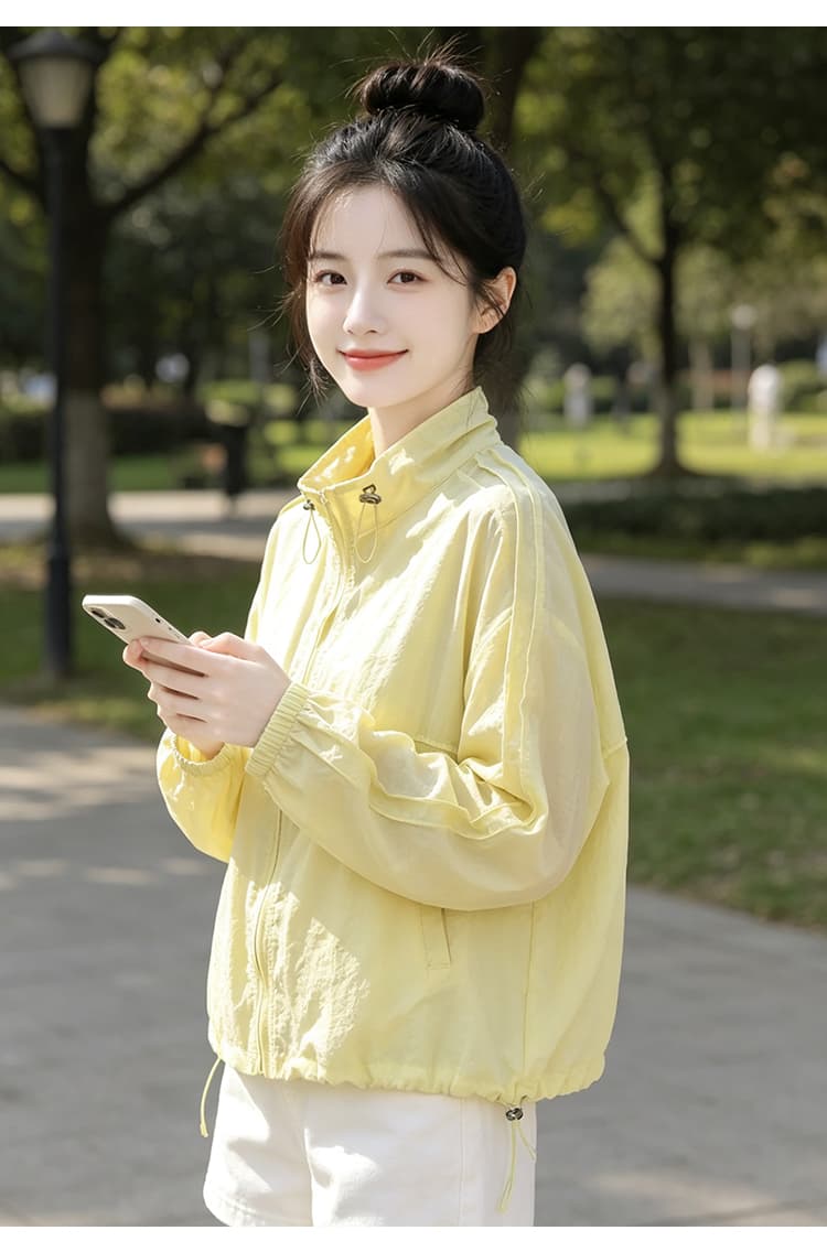 실사 여름 얇은 스타일 자외선 차단 의류 2026 새로운 후드 펌프 로프 쇼트 스타일 재킷 루즈핏 슬림해 보이는 통기성 자외선 차단 상세 이미지 16