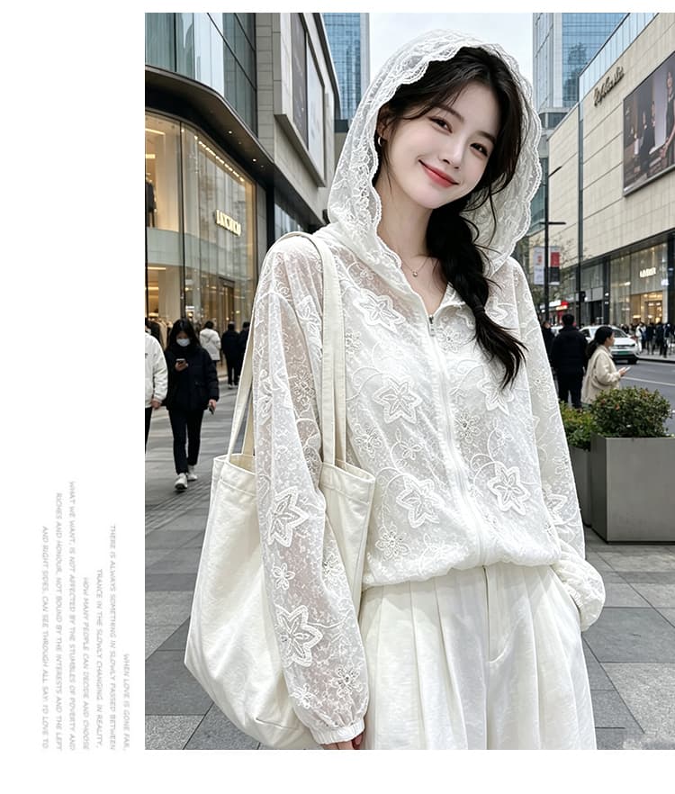 실사 별 프린트 후드 자외선 차단 재킷 여름 얇은 스타일 통기성 레이스 오픈 가디건 달콤함 루즈핏 캐주얼 맨위 상세 이미지 23