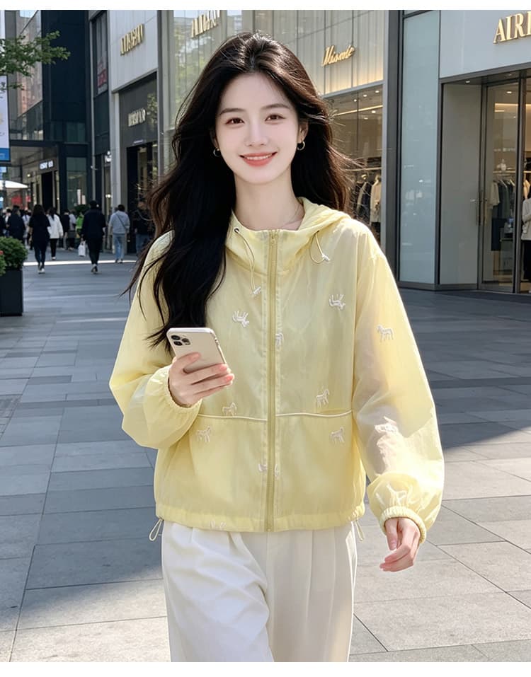 실사 귀여운 작은 낳다 자수 자외선 차단 의류 여름 얇은 스타일 후드 재킷 루즈핏 캐주얼 다용도 맨위 상세 이미지 15