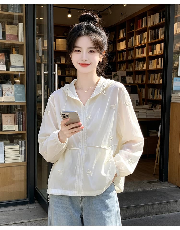 실사 귀여운 작은 낳다 자수 자외선 차단 의류 여름 얇은 스타일 후드 재킷 루즈핏 캐주얼 다용도 맨위 상세 이미지 16