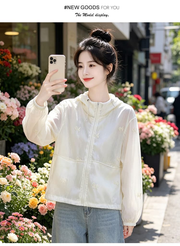 실사 귀여운 작은 낳다 자수 자외선 차단 의류 여름 얇은 스타일 후드 재킷 루즈핏 캐주얼 다용도 맨위 상세 이미지 17