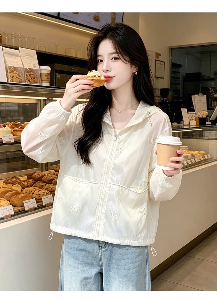 실사 귀여운 작은 낳다 자수 자외선 차단 의류 여름 얇은 스타일 후드 재킷 루즈핏 캐주얼 다용도 맨위 상세 이미지 18