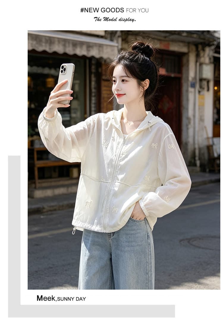 실사 귀여운 작은 낳다 자수 자외선 차단 의류 여름 얇은 스타일 후드 재킷 루즈핏 캐주얼 다용도 맨위 상세 이미지 19